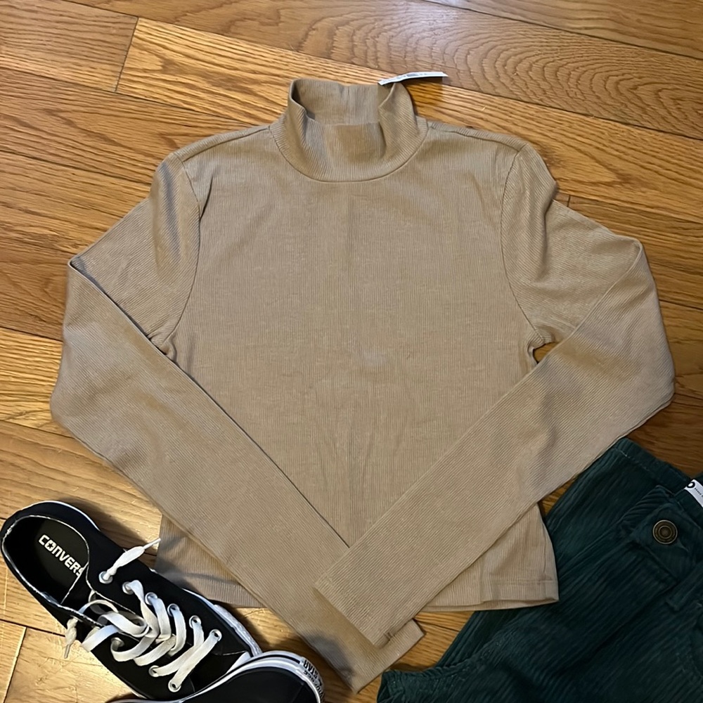American Eagle mock neck long sleeve ribbed crop top